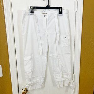 NEW Compagnia Italiana women's belted tie cuff capri stretch cargo pants NWOT
